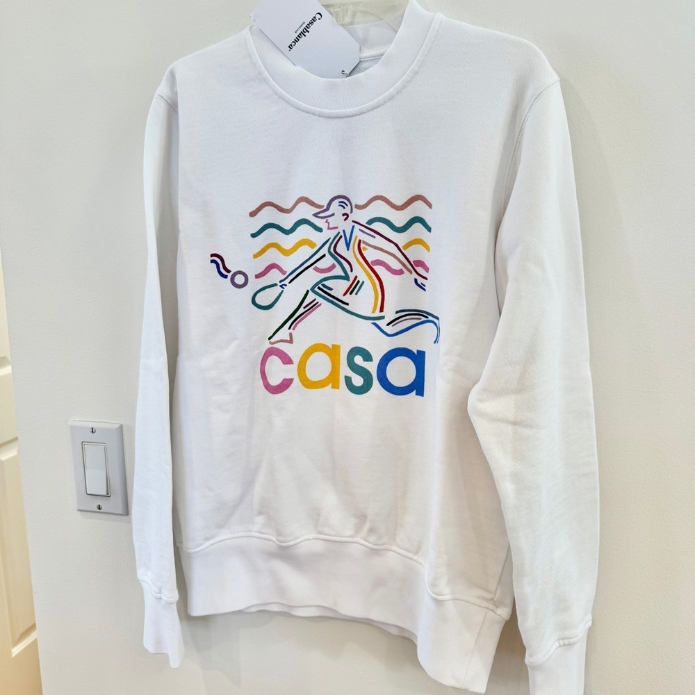NWT Casablanca Beach Tennis Girl White Crewneck Sweatshirt Top - Picture 6 of 16